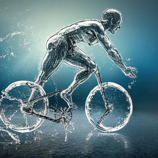 Water Elemental Man Riding A Bicycle