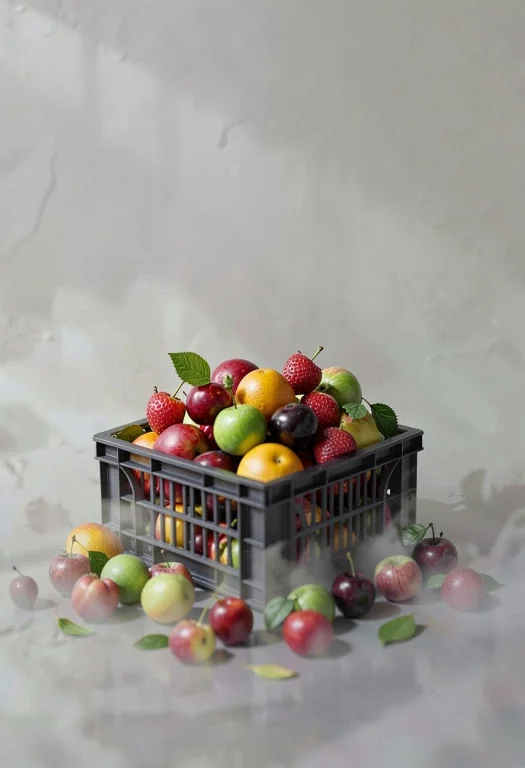 A Market Crate Spilling Ripe Summer Fruit, 3d Render, Minima...