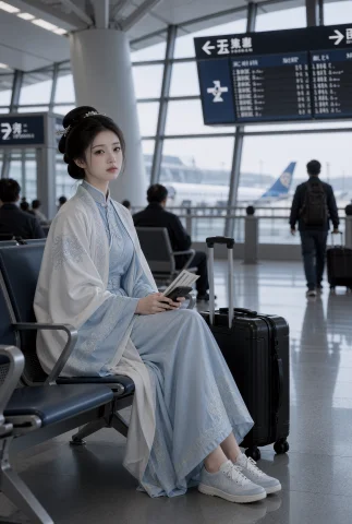 Travel Documentary Photography Of A Modern-day Guzhuang Cosp... — Stable Diffusion AI Prompt: Travel documentary photography of a modern-day guzhuang cosplayer at an airport...