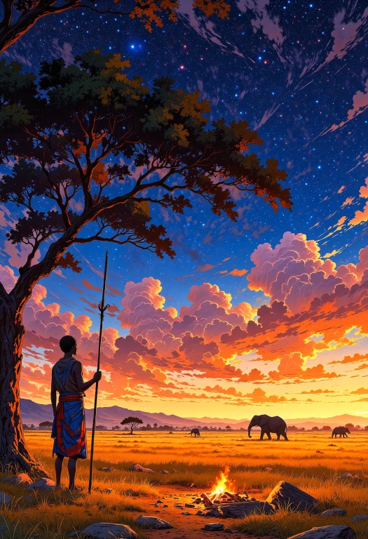 On The Golden Plains Of The African Savanna, A Masai Warrior...