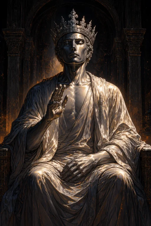 Masterpiece, Best Quality, Exciplit, A Silver Statue Of A Re...