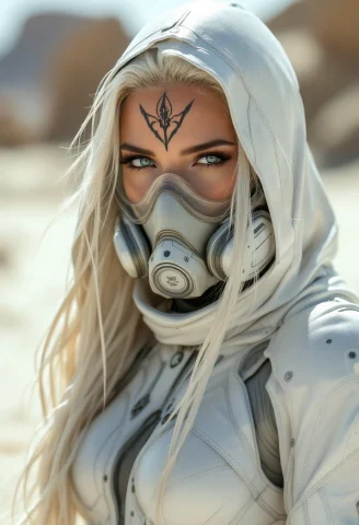 Futuristic Blonde Beauty, Long Platinum Blonde Hair, With De... — FLUX AI Prompt: Futuristic blonde beauty, long platinum blonde hair, with decorative tattoo of f...