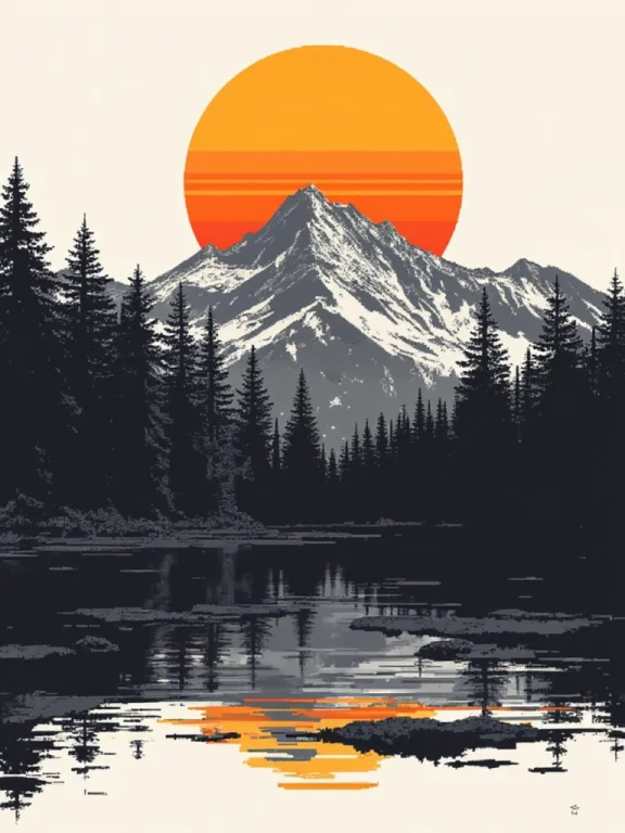 A Pixel Art Abstract Graphic Illustration, Black And White,...