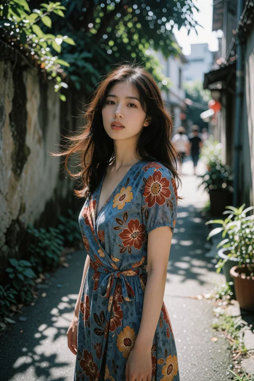 A Taiwanese Woman Stands Center-frame In A Narrow Alleyway W...