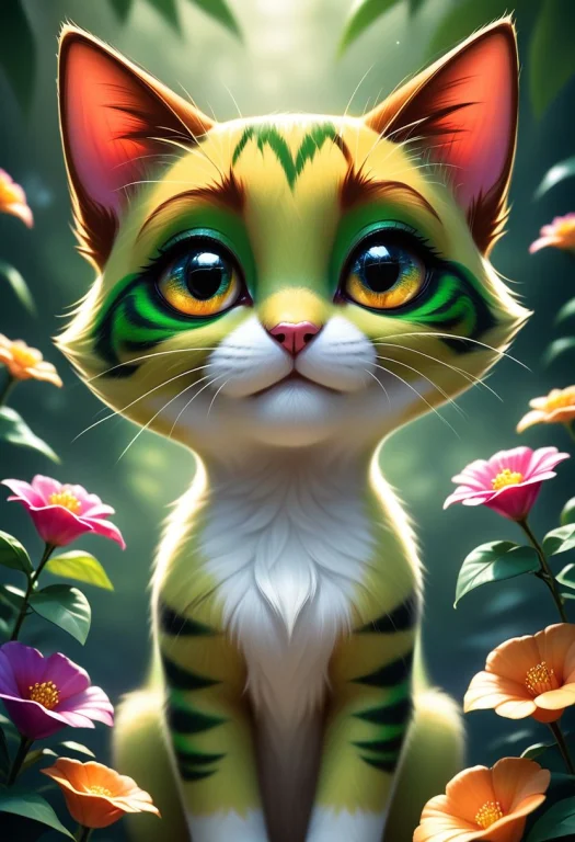Create An Image Of An Imaginary Abstract Cat With Large, End...