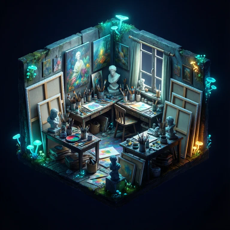 Create An Exquisitely Detailed 3d Rendered Diorama Of An Art...