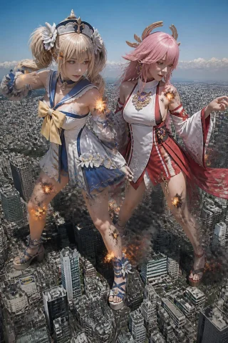 Above View Of Giga Size 10000m Tall Barbara Wearing Summer O... — Stable Diffusion AI Prompt: above view of giga size 10000m tall Barbara wearing summer outfit skin from gens...
