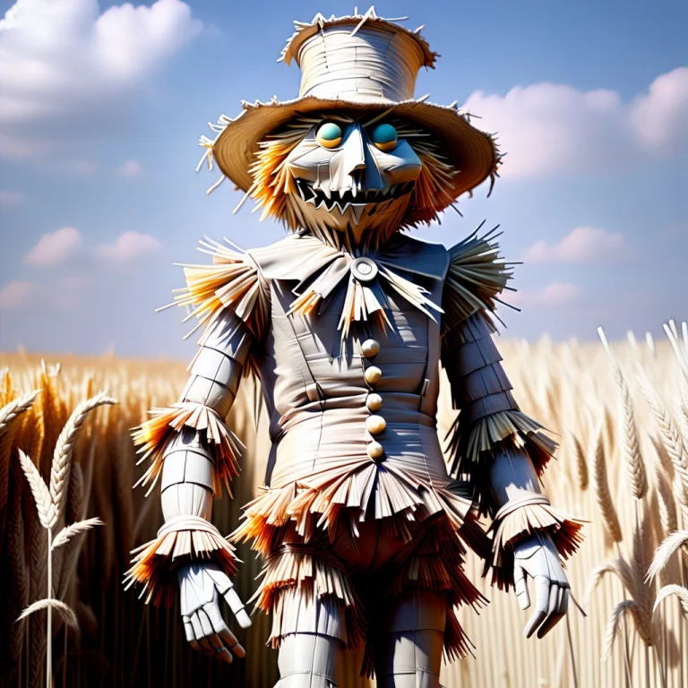 The Image Depicts A Solitary Scarecrow Standing In A Field O...