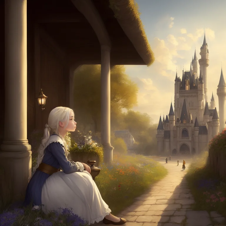 A Young Princess, Looking At Flowers In A Flower Bed, A Beau...