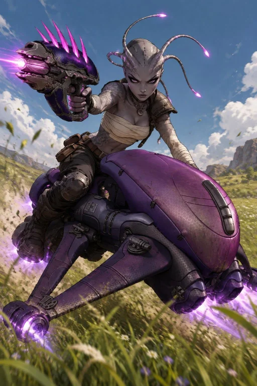 Cover This Image But Replace Her Hover Bike With Image 2 And...