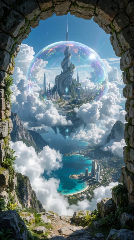 Epic Fantasy Landscape, View Through A Natural Stone Portal...