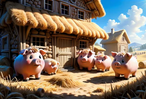 Three Plump, Rosy-cheeked Pigs, Rendered In A Charming, Rust... — SDXL AI Prompt: Three plump, rosy-cheeked pigs, rendered in a charming, rustic aesthetic, stand...