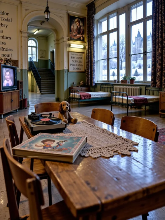 Imdbgy, In The Foreground, A Wooden Table Holds A Record Pla...
