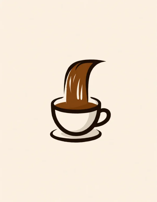 Logo Of A Waterfall Of Brown Liquid Coffee Spilling Into A C...