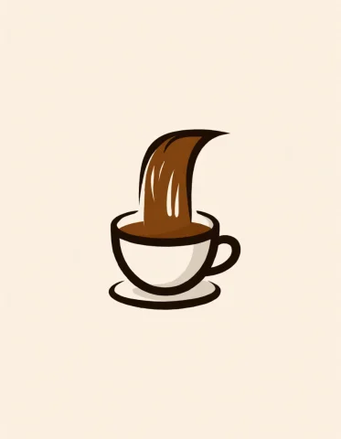 Logo Of A Waterfall Of Brown Liquid Coffee Spilling Into A C... — Stable Diffusion AI Prompt: logo of a waterfall of brown liquid coffee spilling into a cup , simple design,...
