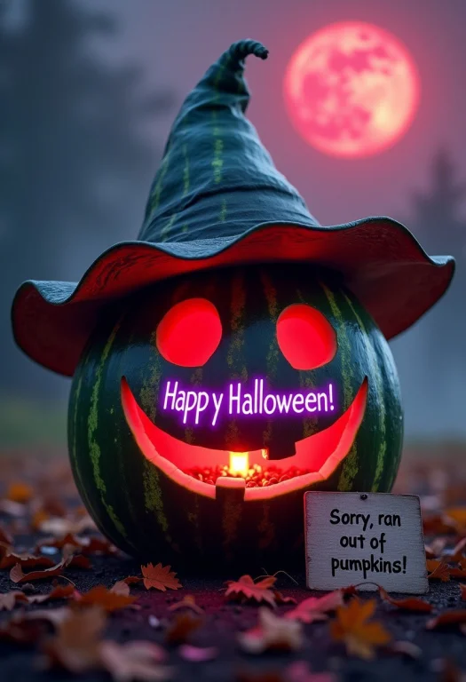 A Watermelon Jack-o-lantern, Wearing An Intricately Designed...