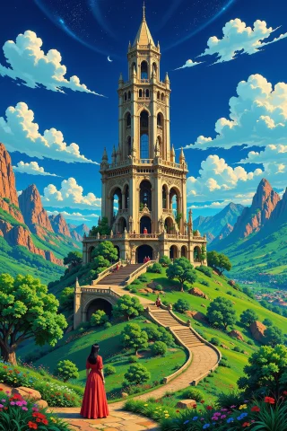 Tower Beautiful Landscape, Noon, Woman, Very Intricate, Very... — Stable Diffusion AI Prompt: tower beautiful landscape, noon, woman, very intricate, very detailed, sharp, br...