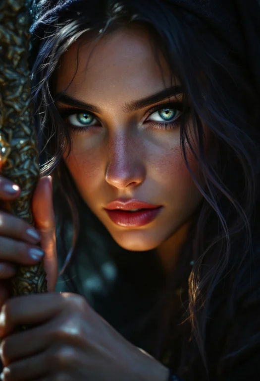 Ultra Realistic Portrait Of A Sorceress Holding A Staff, Dig...