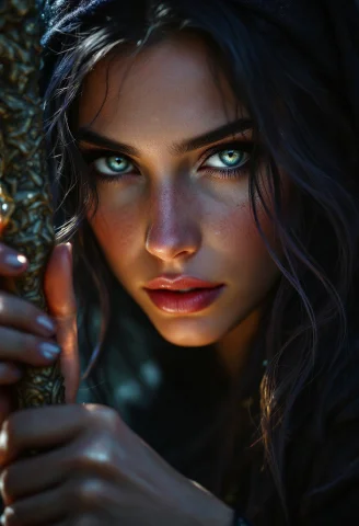 Ultra Realistic Portrait Of A Sorceress Holding A Staff, Dig... — FLUX AI Prompt: ultra realistic portrait of a sorceress holding a staff, digital painting by Jer...
