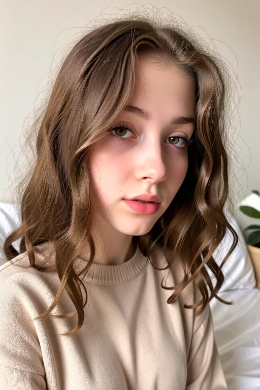 Della, Wavy Brown Hair, Fair Skin, Wearing A Beige Sweater,...