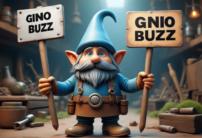 A Little Green Gnome Mechanic In A Blue Hat Holds Up A Sign...