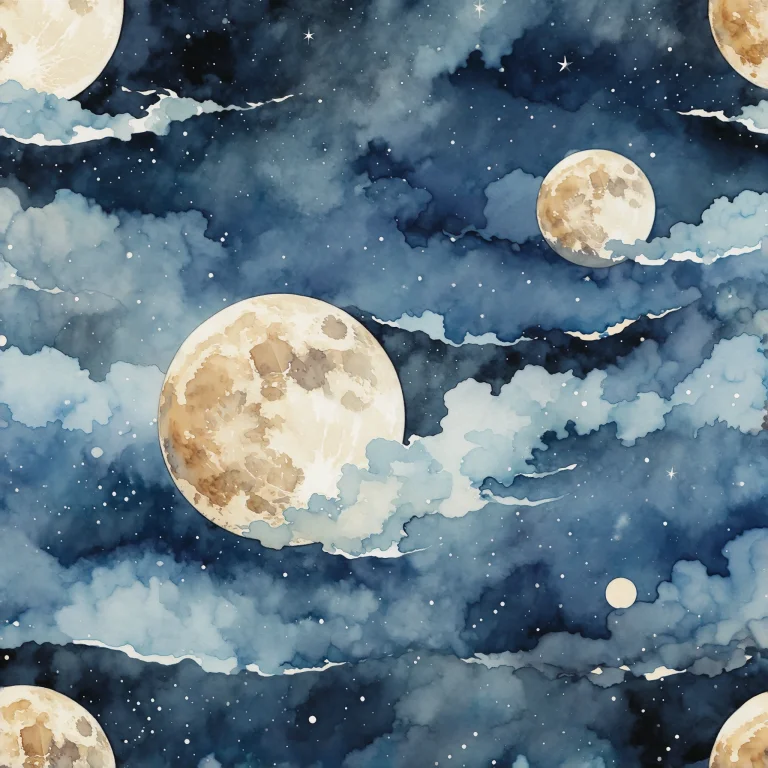 , Image Is Tileable And Seamless Watercolor Night Sky Featur...