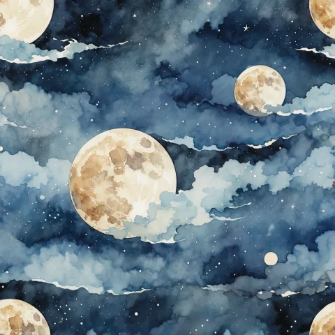 Dreamy Watercolor Night Sky — Stable Diffusion AI Prompt: , Image is tileable and seamless: Watercolor night sky featuring multiple full m...