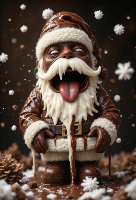 A Melting Happy Santa Claus Figure Made Of Chocolat. Drippin...