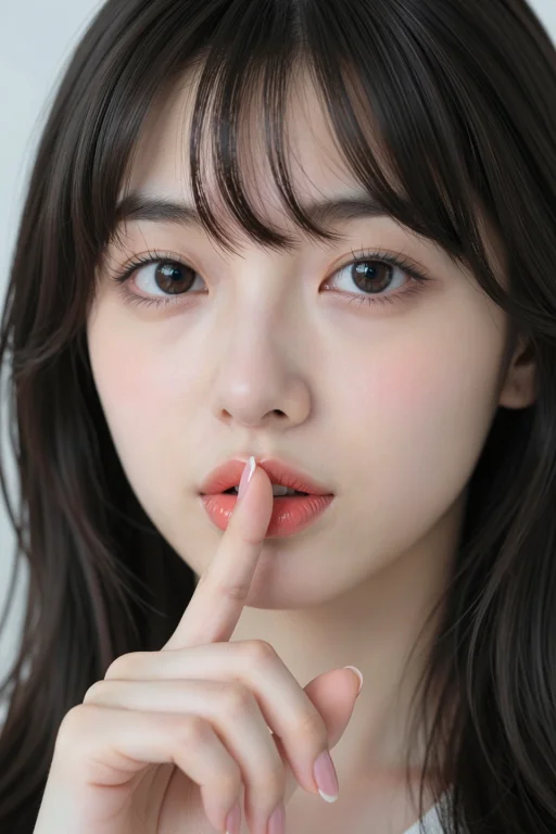 Japanese Anime Ova Style, Simple Shh Pose Portrait, One Hand...