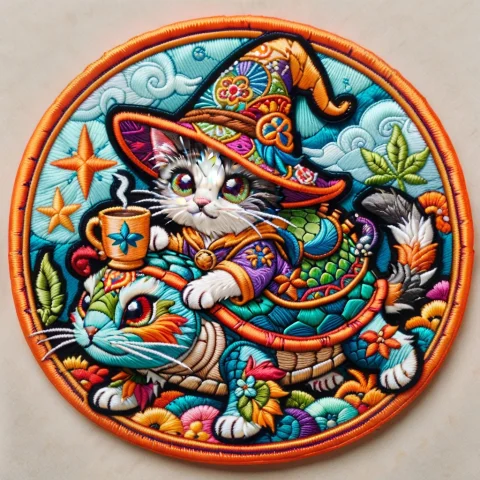 Ral-embroideredpatch, Cute Cat Made Out Of Patchwork, Whimsi... — SDXL AI Prompt: ral-embroideredpatch, cute cat made out of patchwork, whimsical, cartoon, vibran...
