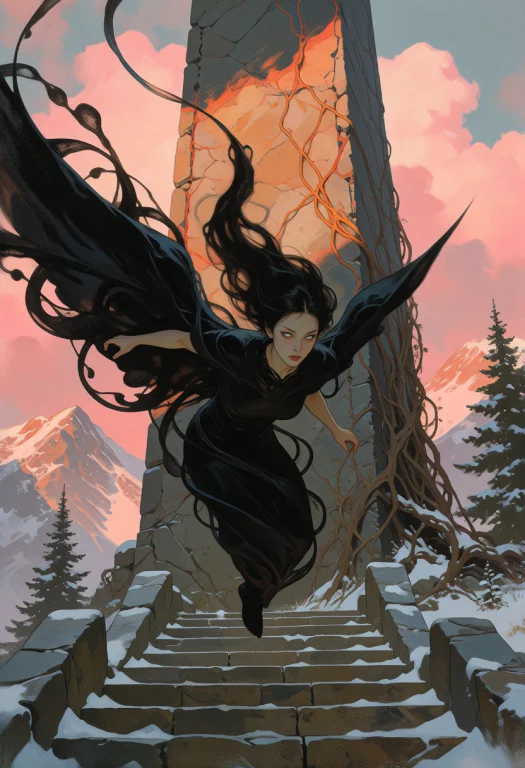 A Blend Of Atmospheric Oil Painting And Graphic Illustration...