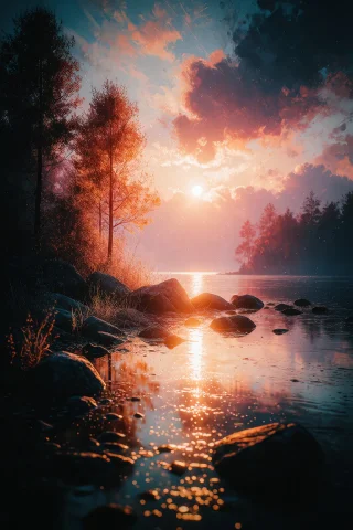 Zidiusart, Create A Breathtaking Digital Landscape Painting... — Stable Diffusion AI Prompt: zidiusArt, Create a breathtaking digital landscape painting of a sunset over a c...