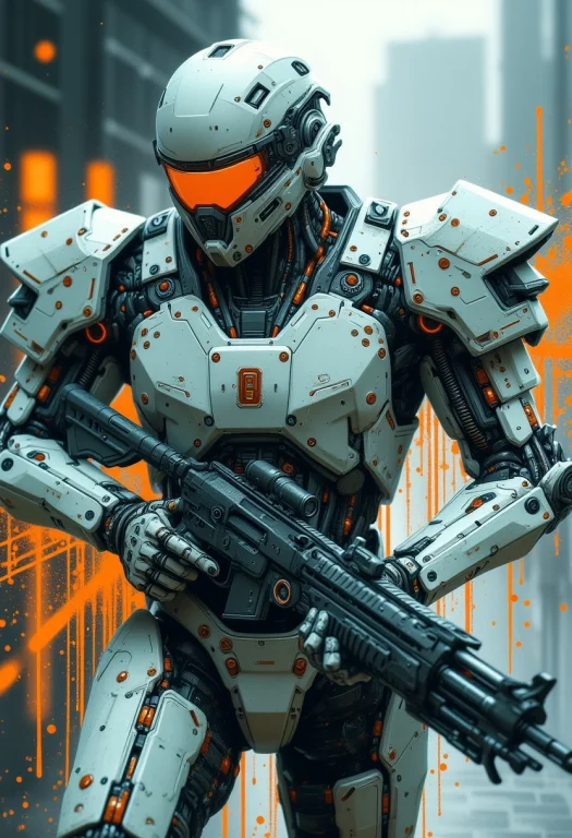 Closeup Portrait Of A High End Bipedal Robot Battle Unit, Wh...