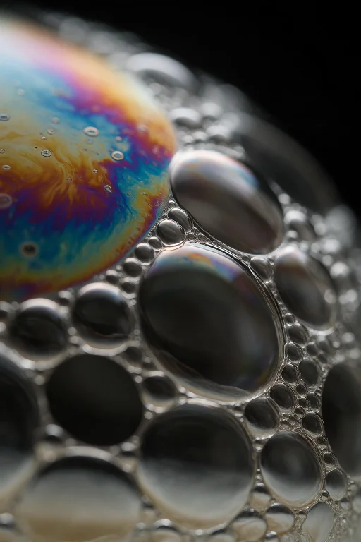 21. Extreme Macro Of Soap Bubble Surface Tension, Rainbow In...