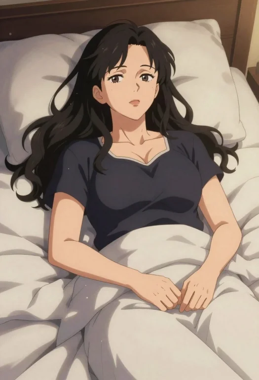 Anime Styled Illustration Of A Mature Female In Bed