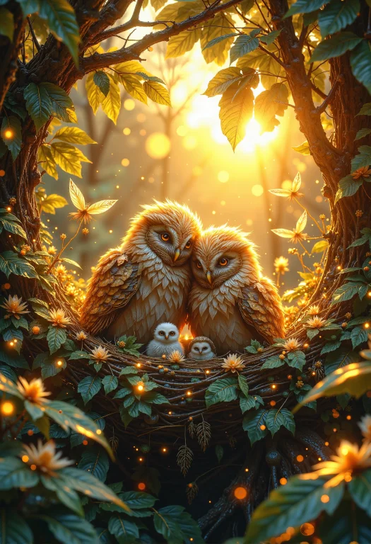 A Serene Forest Scene At Sunrise, With Golden Sunlight Strea...