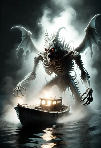 Large Mist Monster With Glowing Demon Eye Emerging From The... — SDXL AI Prompt: large mist monster with glowing demon eye emerging from the darkness and ectopla...