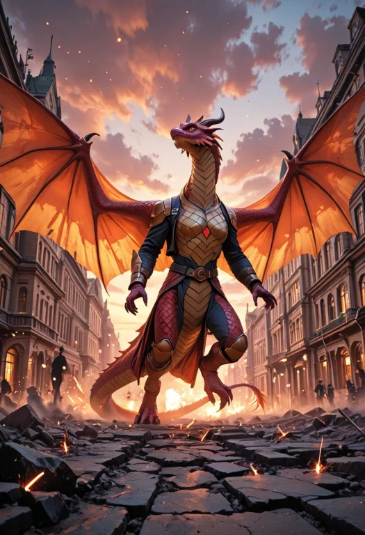 Draw In The Center Is A Closeup Of A Flying Red Dragon The A...