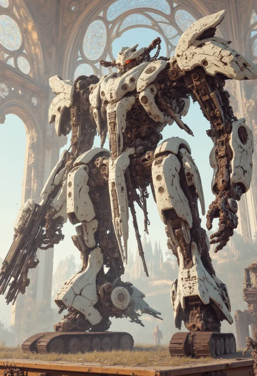 In The Style Of Ff-td, Large Robot On Tracks Made Of Lego Te...