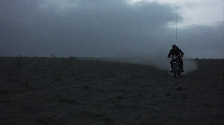 Rgnfr2002, A Lone Rider On A Motorcycle Traverses A Barren,...
