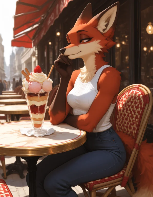 Df5tyle, An Anthropomorphic Red Fox Woman Sitting At A Table...