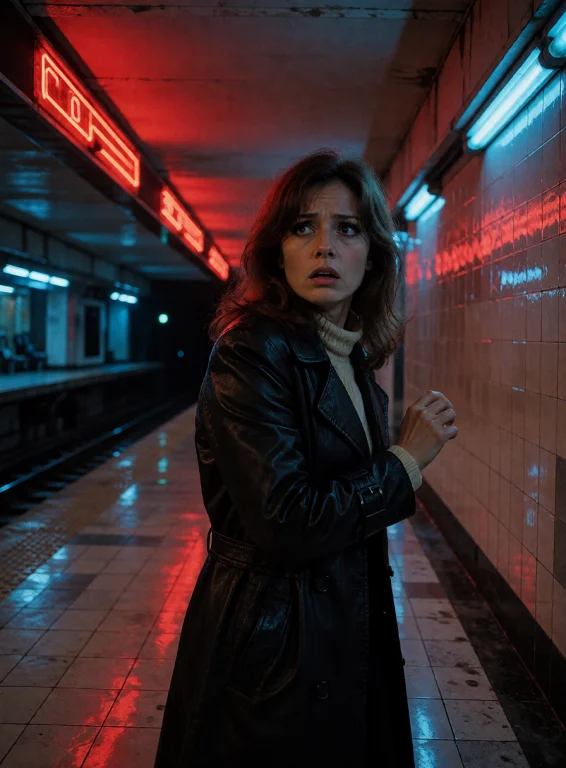 Lorakreagiallostyle0.6, Frightened Woman In A Black Trench C...