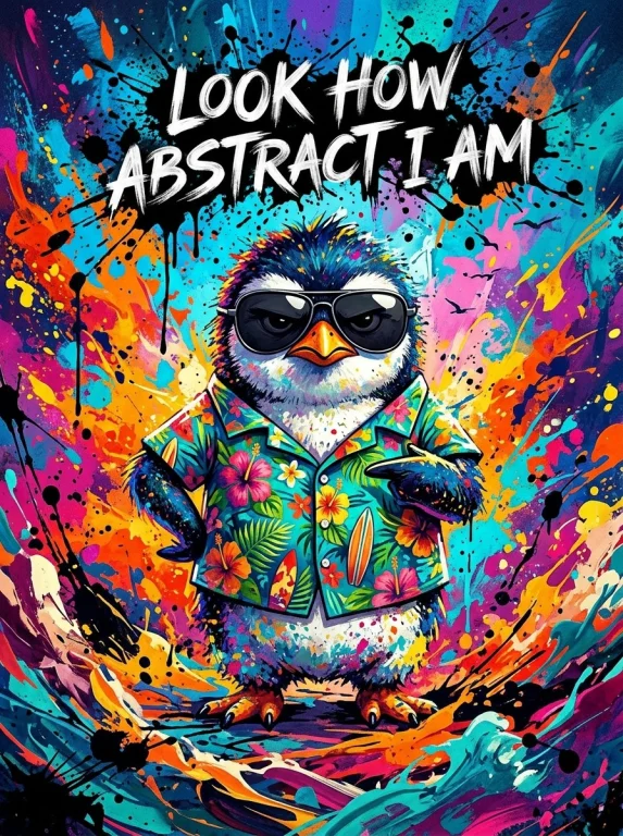 Draw For Me A Splatter Painting Of A Cute And Fluffy Penguin...