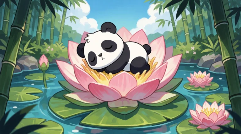 A Little Panda Baby , Lying Down Sleeping On A Giant Water L...
