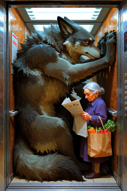 Df5tyle, Massive Wolf Squeezed Into A Tiny Apartment Elevato...