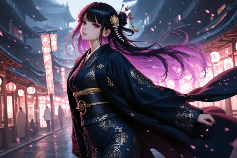 . A Woman In An Epic Japanese Folklore Scene Wears An Avant-...