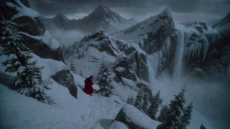 Hwgrnchstl2000, A Lone Figure In A Bright Red Coat Is Seen D...