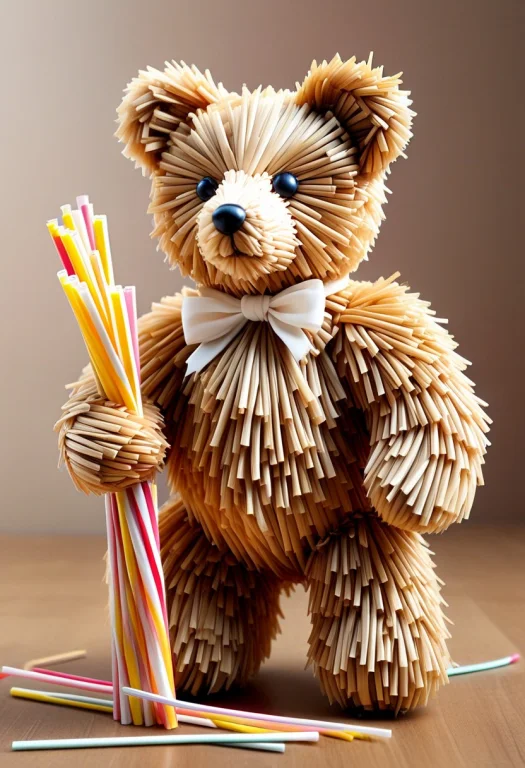 Teddy Bear Madefromstraws In A Straw Wonderland