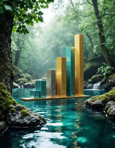 A 3d Bar Graph In A Sea Of Artistic Materials, 2d Image, In... — Stable Diffusion AI Prompt: A 3d bar graph in a sea of artistic materials, 2d image, in a forest