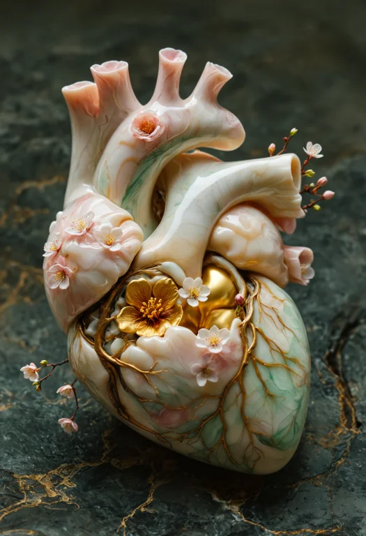 Human Heart With A Creamy White And Deep Gold Exterior Resem...